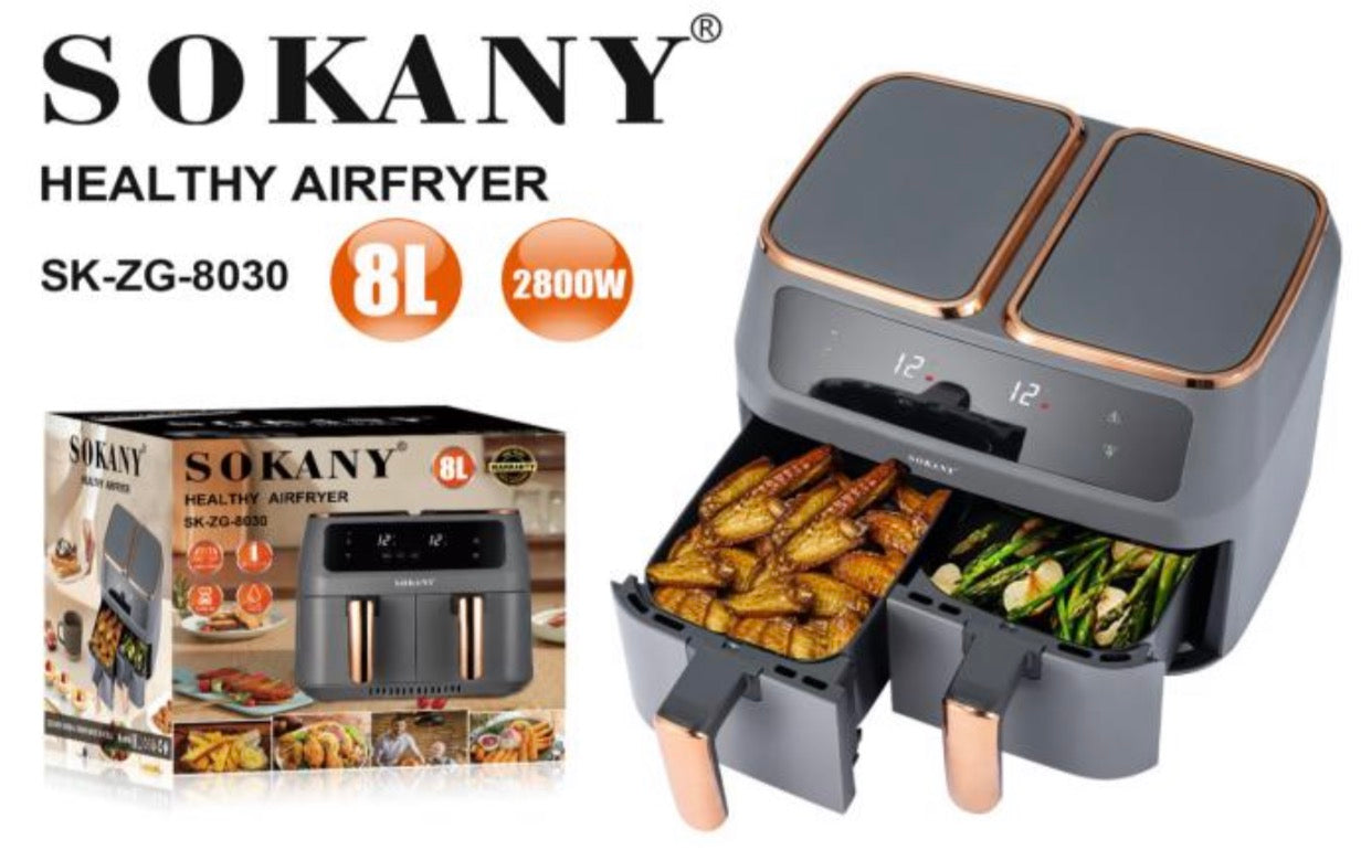 Двоен Еърфрайър SOKANY 8L  Две кошници, Дигитален