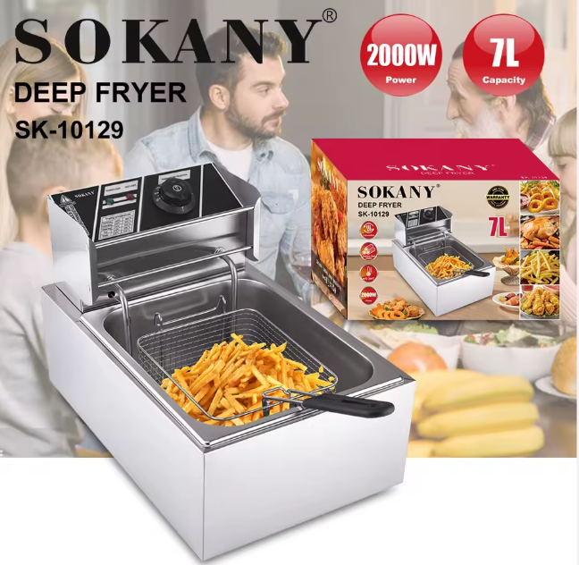 Фритюрник SOKANY  7L  2000W, Инокс, С терморегулатор и защита от прегряване