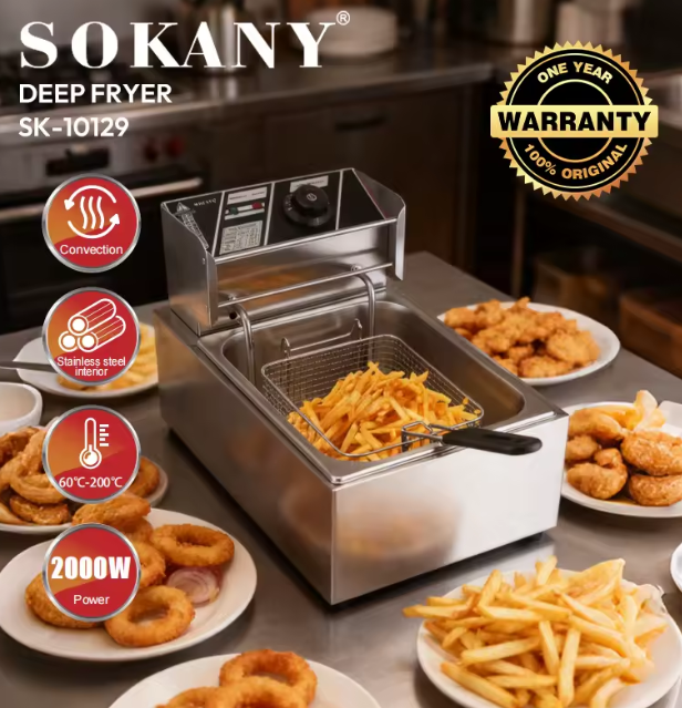 Фритюрник SOKANY  7L  2000W, Инокс, С терморегулатор и защита от прегряване