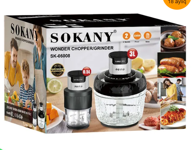 Кухненски Чопър SOKANY 3L + 0.5L Мултифункционален, Стъклена купа