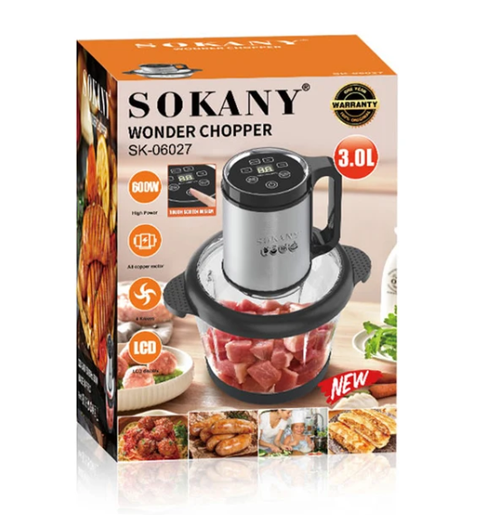 Кухненски Чопър SOKANY 600W 3L Мултифункционален  Стъклена купа